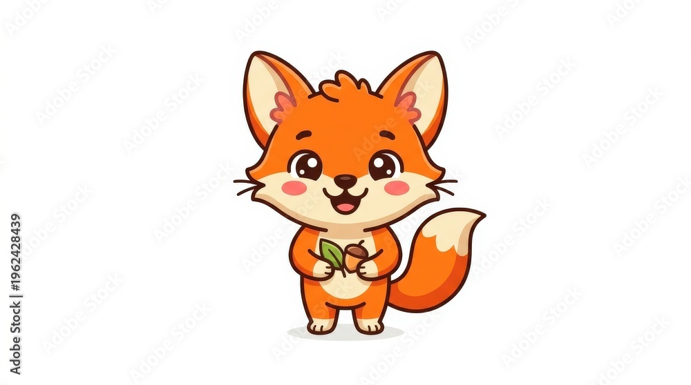 Fototapeta premium Cute cartoon fox holding food.