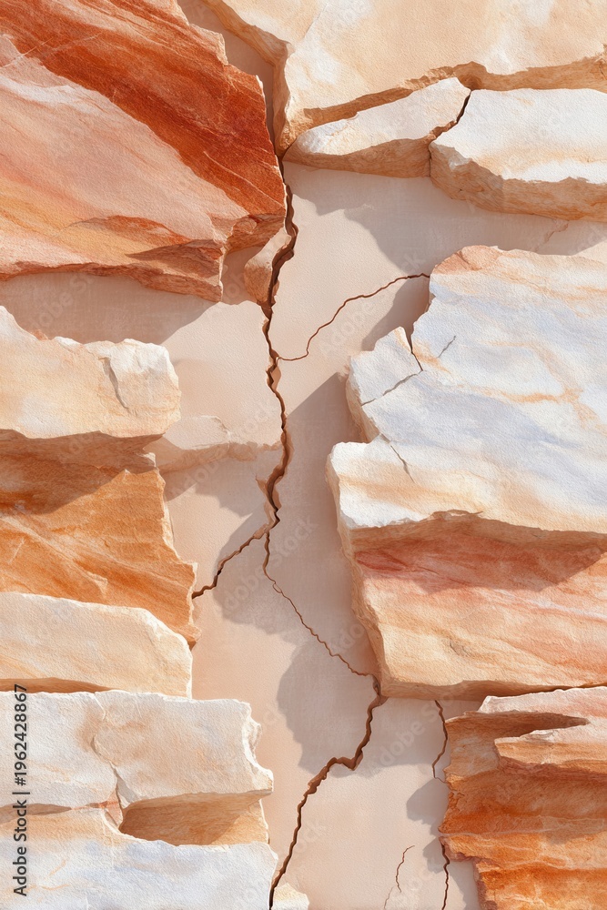 Fototapeta premium Close-up of cracked sandstone rock texture showing layered beige and orange erosion patterns