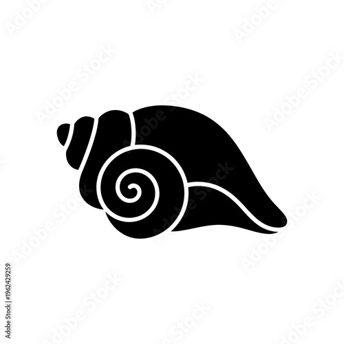 A minimalist depiction of a spiral seashell with bold black and white contrast a striking silhouette