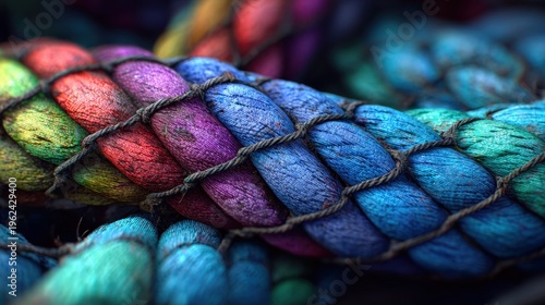 Colorful Braided Rope: Strength, Unity, and Vibrant Interconnected Fibers
