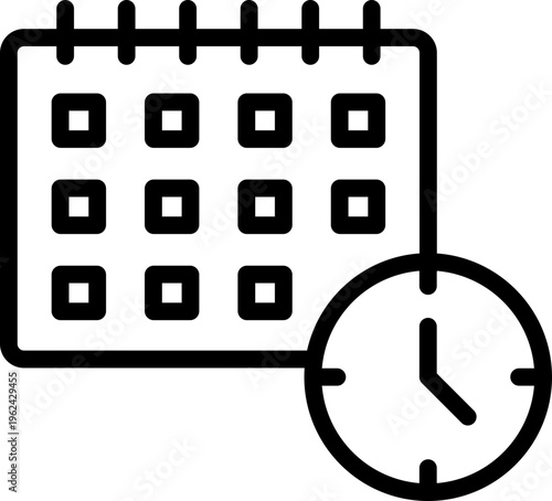 Work Time Line Icon, Work Time Outline Icon, Office Clock Icon