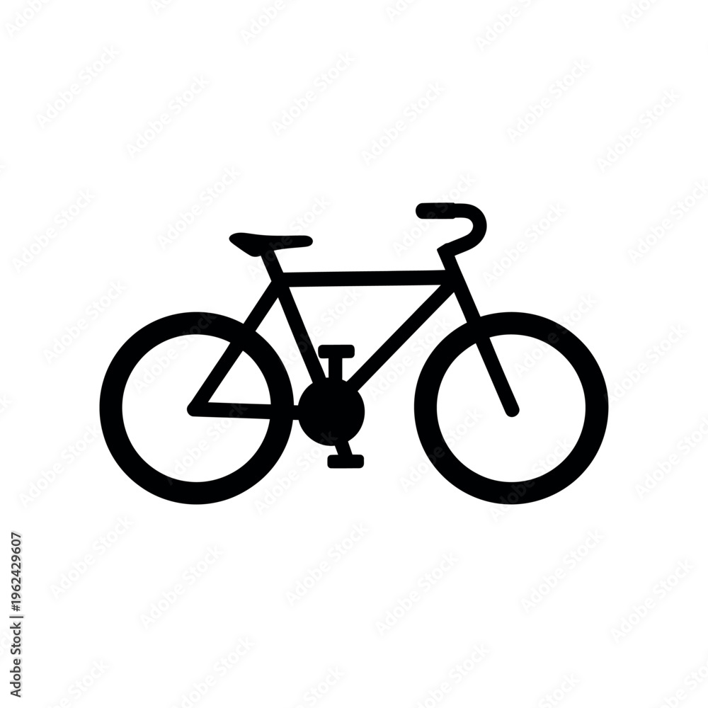Obraz premium Black bicycle icon with two wheels and frame simple bike design
