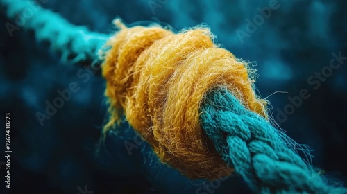 Knotted Turquoise Rope with Yellow Fiber Wrap, Strong and Secure Texture