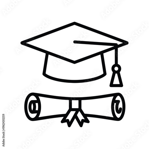 Graduation Cap and Diploma Icon for Education