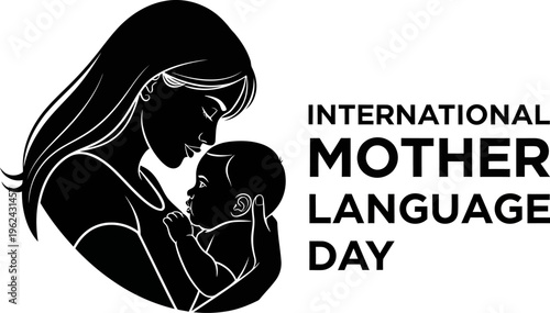 International Mother Language Day vector illustration featuring a loving mother and baby