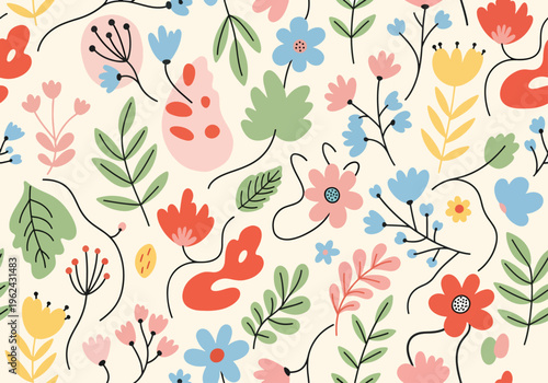 Gentle flower pattern with soft tones and a harmonious natural feel