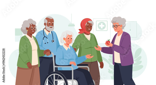 Elderly Care and Community: Diverse Seniors with Caregiver, Receiving Health Support and Friendship in a Medical Setting