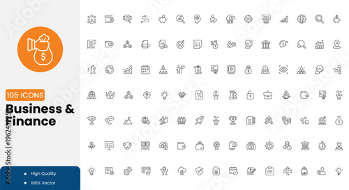 Business and finance icons set for company or bank