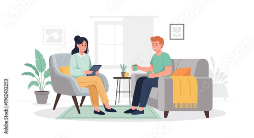 Psychotherapy Session: Professional Therapist Offering Mental Health Support to Client in a Relaxed Setting