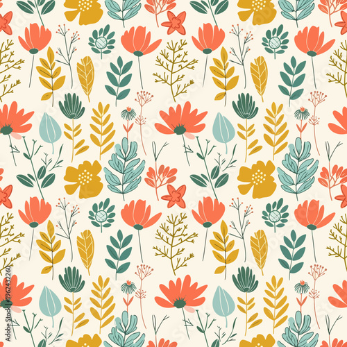 Whimsical flower pattern with a carefree design and vibrant pastel color palette