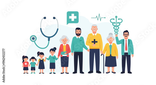 Comprehensive Family Healthcare: Multi-Generational Health & Medical Support Illustration