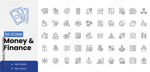 Collection of 50 money and finance icons in vector format