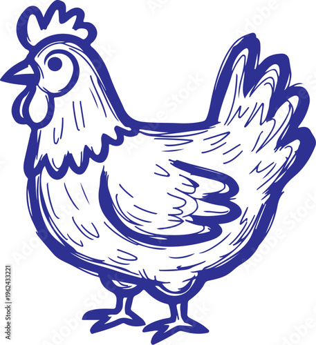 Simple rooster standing with spread wings and comb vector illustration