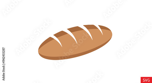 A cartoon-style loaf of bread, in a tan color, with white cuts on the top and a slight 3D effect. The background is white
