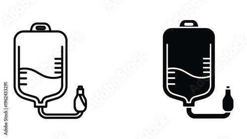 Medical blood bag and collection bottle illustration in contrasting styles