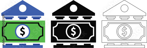 Bank Building Money Finance Currency Dollar Banking Icon