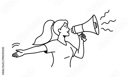 woman using megaphone, loudspeaker announcement