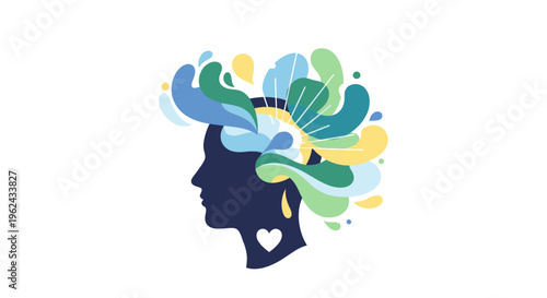 Mindful Creativity & Emotional Health: Abstract Profile with Bursting Thoughts and Heart