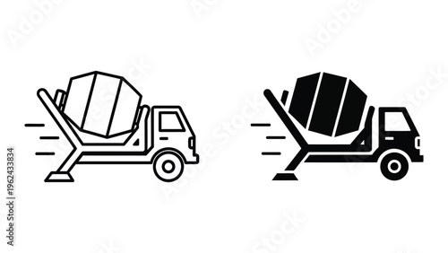 Contrast of a cement mixer truck in motion with different visual styles