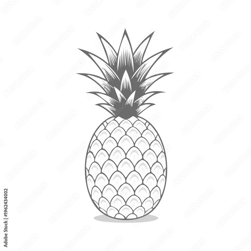 Obraz premium Stylized monochrome pineapple fruit illustration with green spiky leaves
