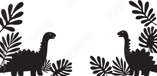 Two dinosaurs eating plants in prehistoric landscape scene vector illustration