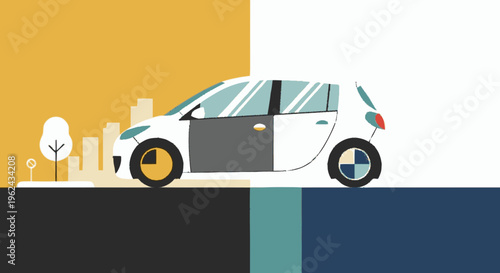 Electric Car with Open Door and Yellow Hubcaps.