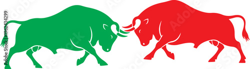 Two bulls facing each other in contrasting colors vector illustration