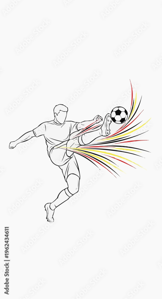 Fototapeta premium Soccer Player Free Kick Line Art Vector Black Red Yellow Isolated