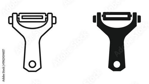 Comparison of a regular and ergonomic peeling tool design in black and white outline