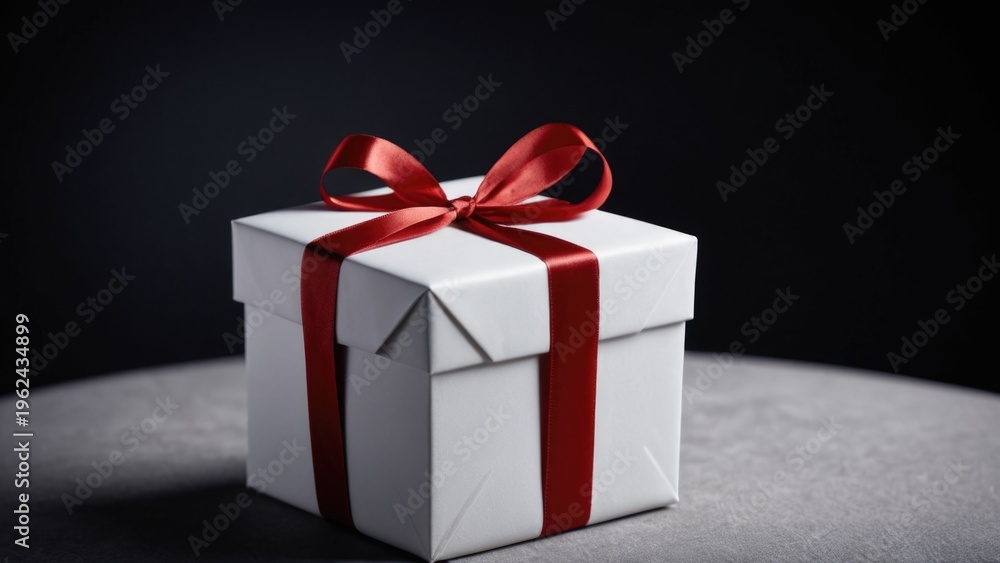 Fototapeta premium A beautifully wrapped gift with a red ribbon, suitable for birthdays, holidays or special occasions