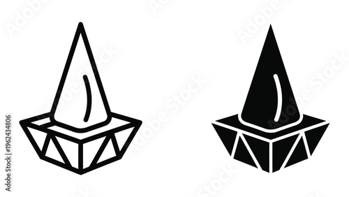 Contrast between a white flame icon on a geometric base and a black flame icon on a similar base