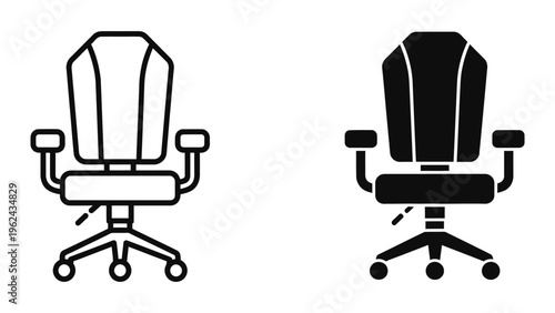 Comparison of office chair designs in black and white outlines
