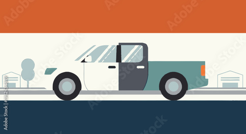 Pickup Truck Vehicle Illustration Side View.