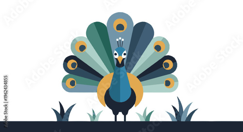 Peacock with Vibrant Feathers and Tail.