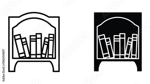Contrasting styles of bookshelf icons depicting books in a shelving unit