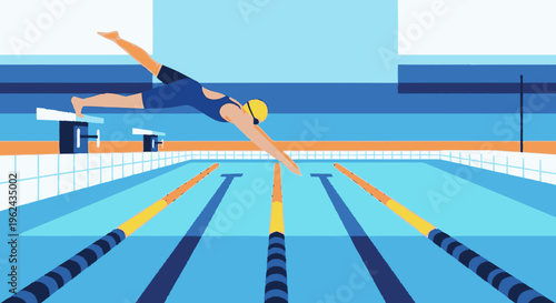 Swimmer Diving into Swimming Pool Lanes.
