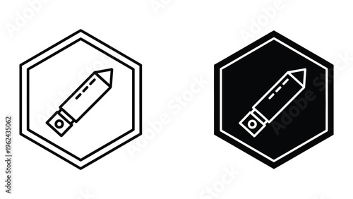 Contrast between light and dark icons of a pencil inside hexagons