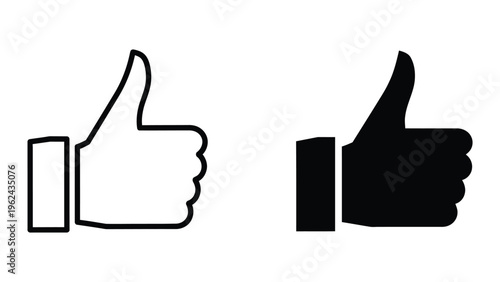 Comparison of outlined and filled thumbs-up icons in monochrome design