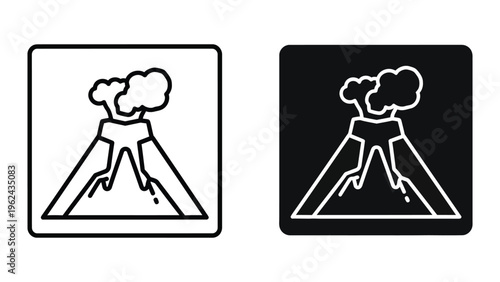 Contrasting depictions of a volcano with different background colors for visual emphasis