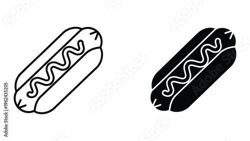 Black and white hotdog bun illustrations with different fill styles