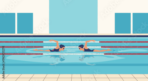 Two Swimmers Racing in Swimming Pool.