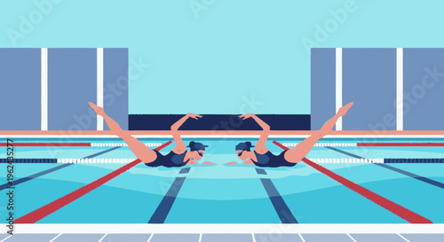 Two Swimmers in Swimming Pool Lanes.