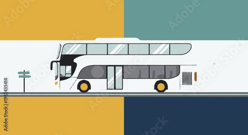 White Double Decker City Bus Illustration.