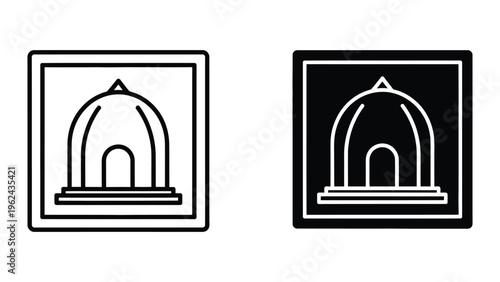 Architectural contrast between a white and black silhouette of a triumphal arch structure