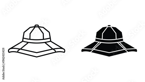Comparison of two different sun hat designs with wide brims and structured crowns