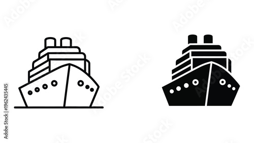 Comparison of a white and black cruise ship icon design against a plain background