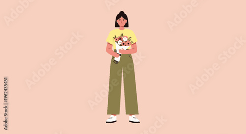 Woman Holding Cat Illustration Character Design.