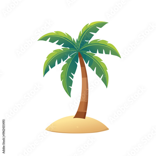 Isolated tropical palm tree on sandy island lush green fronds swaying gently in the breeze