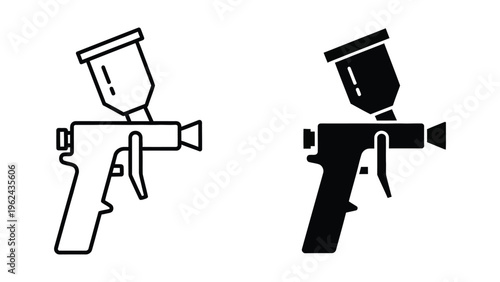 Contrasting spray gun illustrations in different styles for visual comparison