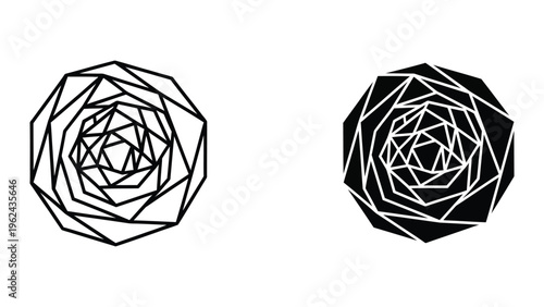 Intricate geometric patterns of a fractal rose in contrasting line styles